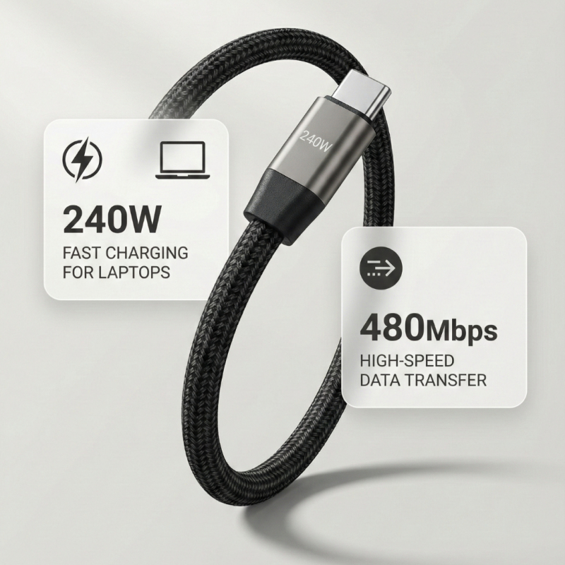 240W Type C to C Cable with 360 Degree Aluminum Stand