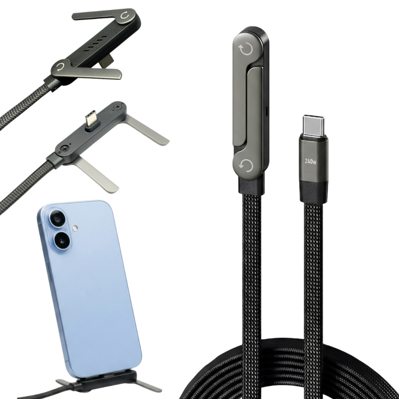 240W Type C to C Cable with 360 Degree Aluminum Stand