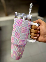 🌟✨ Personalized 40 oz Rhinestone Tumbler with Straw – Handmade Bedazzled Water Bottle 💎🥤