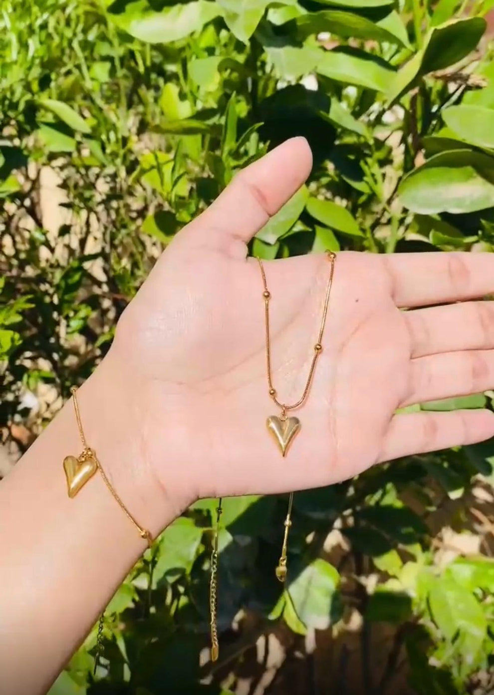 Heart chain necklace with Bracelet Gold-plated