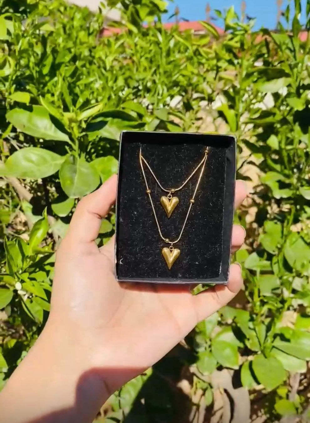 Heart chain necklace with Bracelet Gold-plated