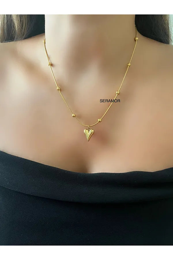 Heart chain necklace with Bracelet Gold-plated
